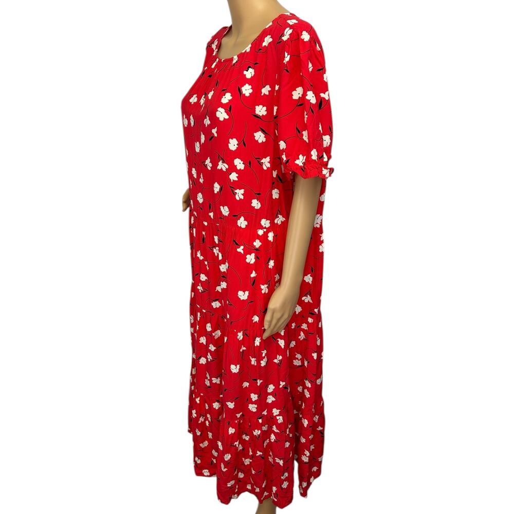 J. Crew Floral Puff-Sleeve Tiered Midi Dress Red BF865 Size L - Picture 7 of 14